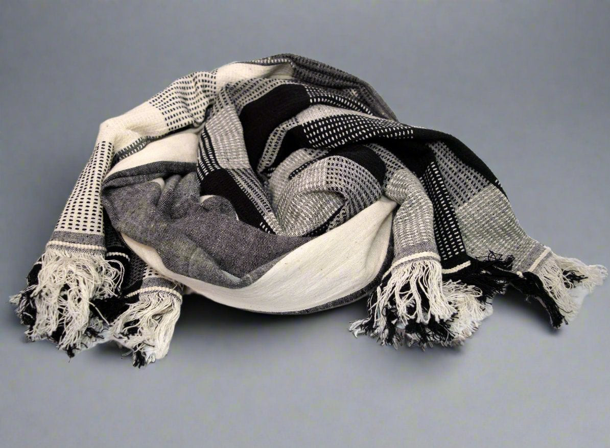 Black & White Handwoven Cotton Scarf