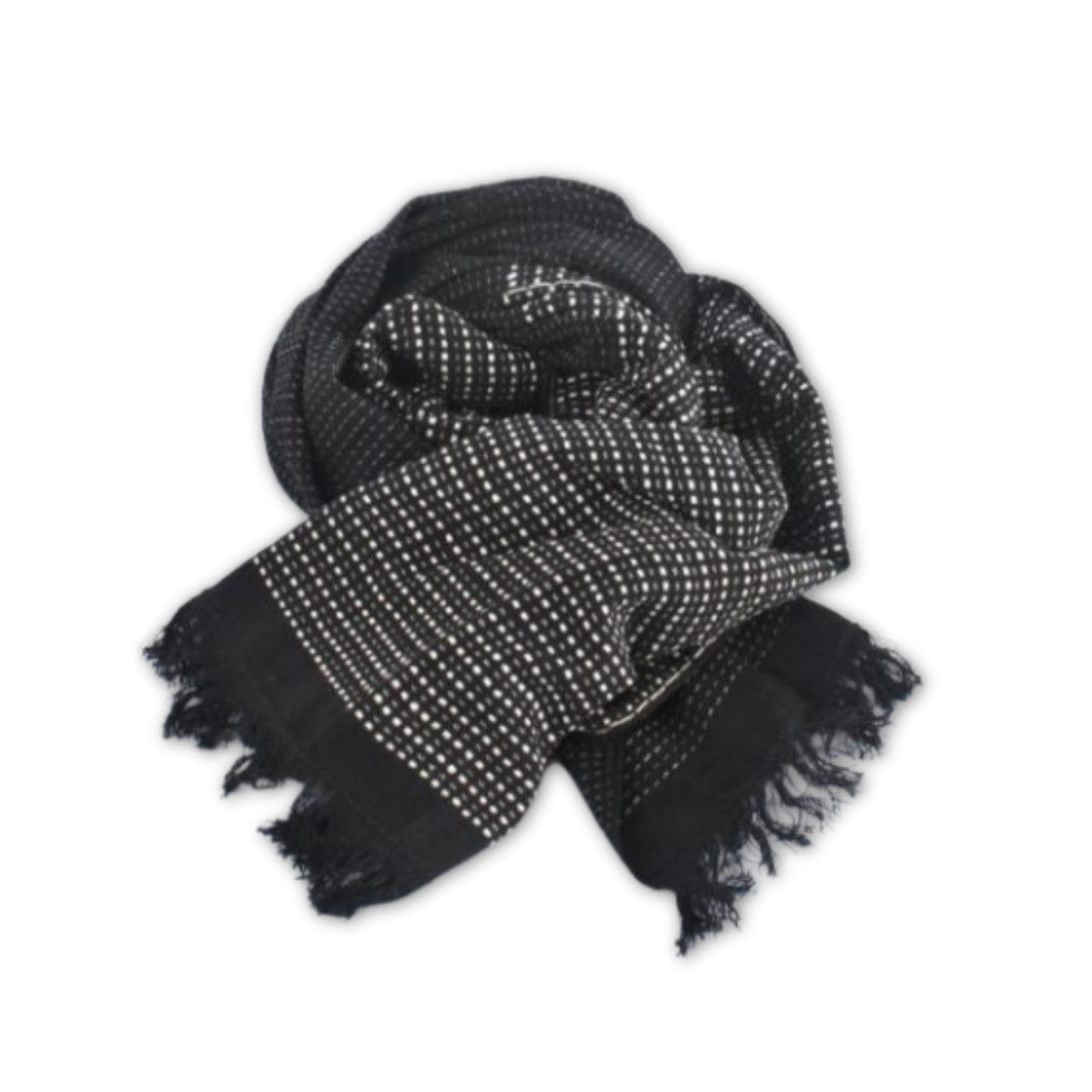 Black hand-spun cotton and silk scarf