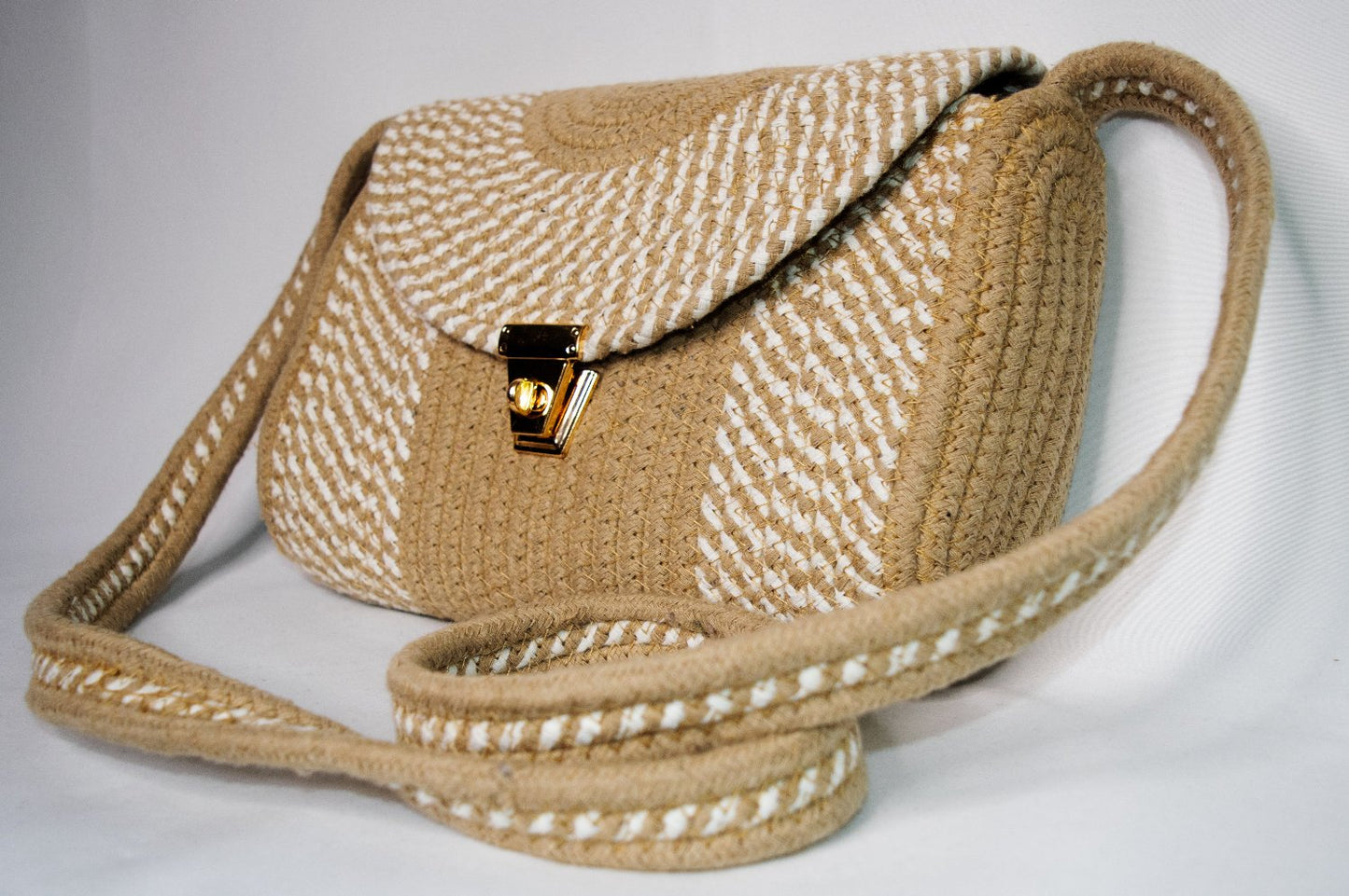 Buy White Striped Crossbody Cotton Bag