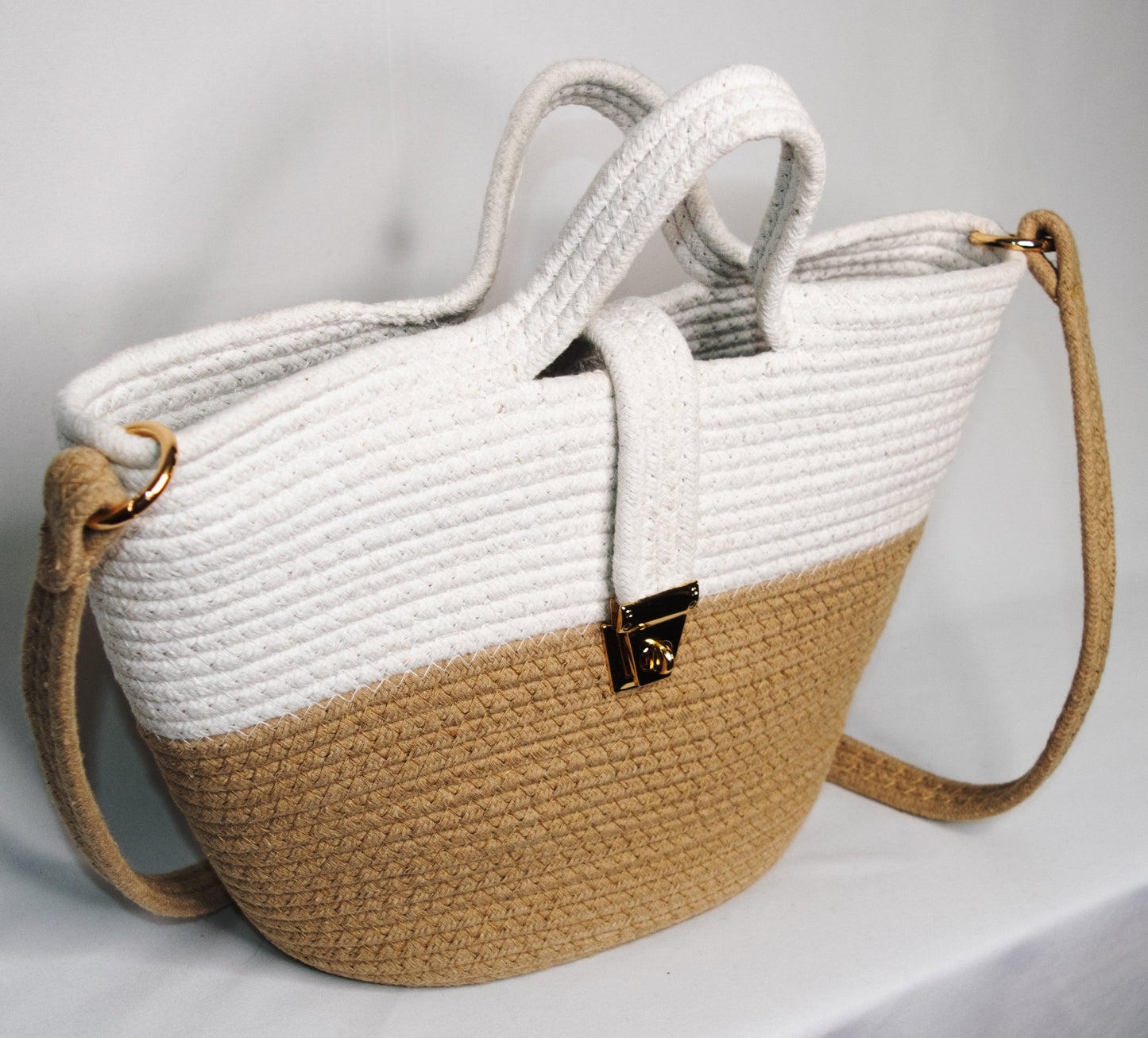 Cotton Rope Shoulder Bag with Clasp