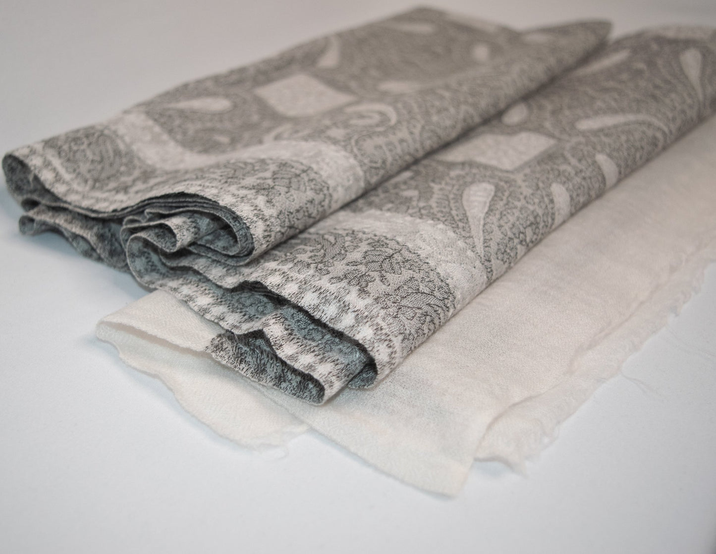 Ivory Grey Paisley Pashmina Scarf