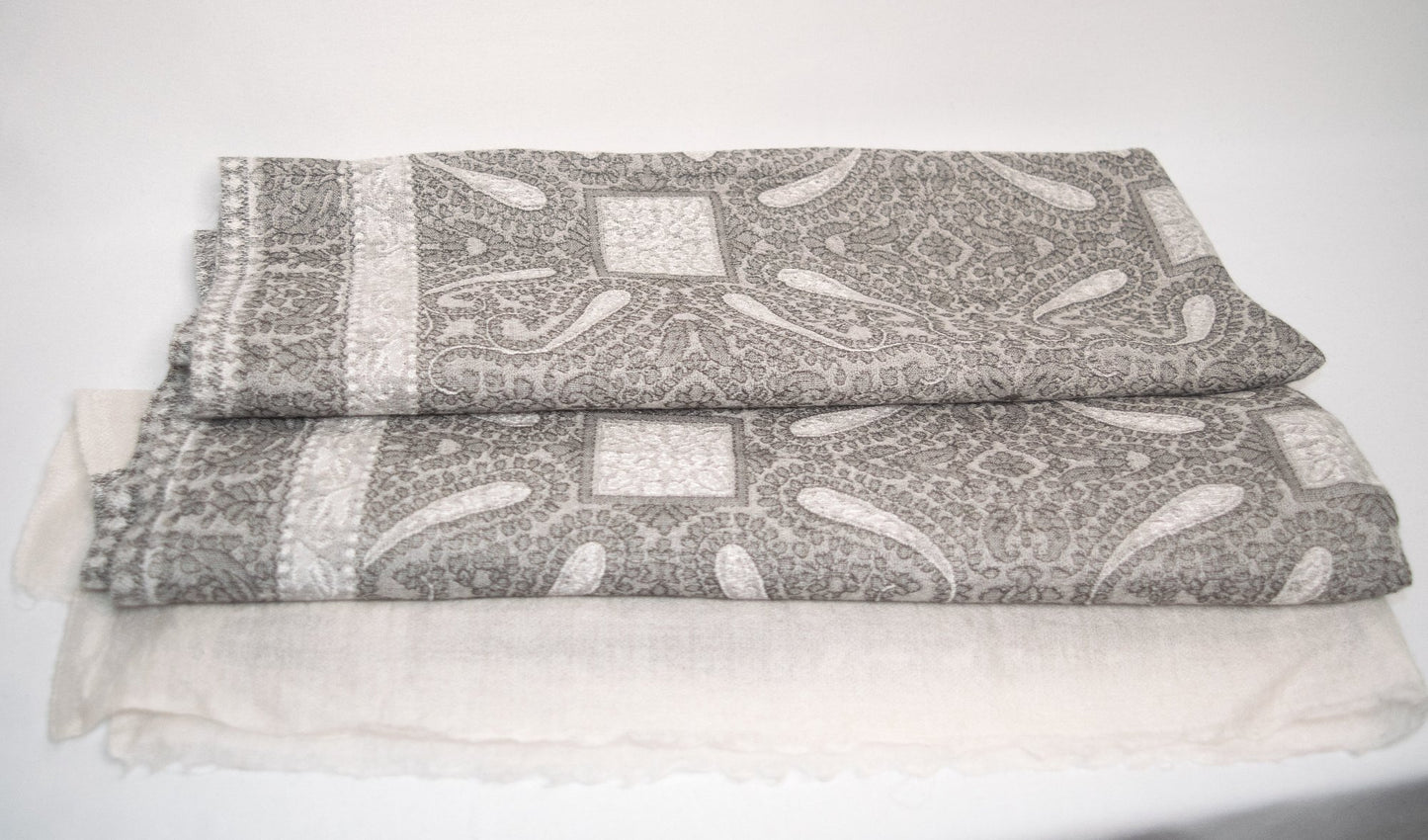 Order Ivory Grey Paisley Pashmina Scarf