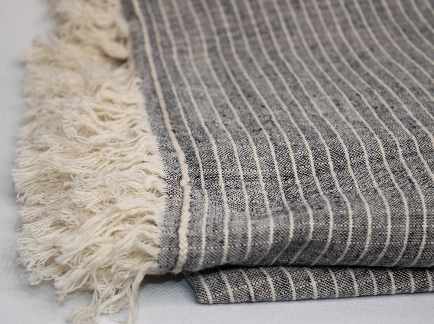 Soft cotton scarf with grey and cream stripes
