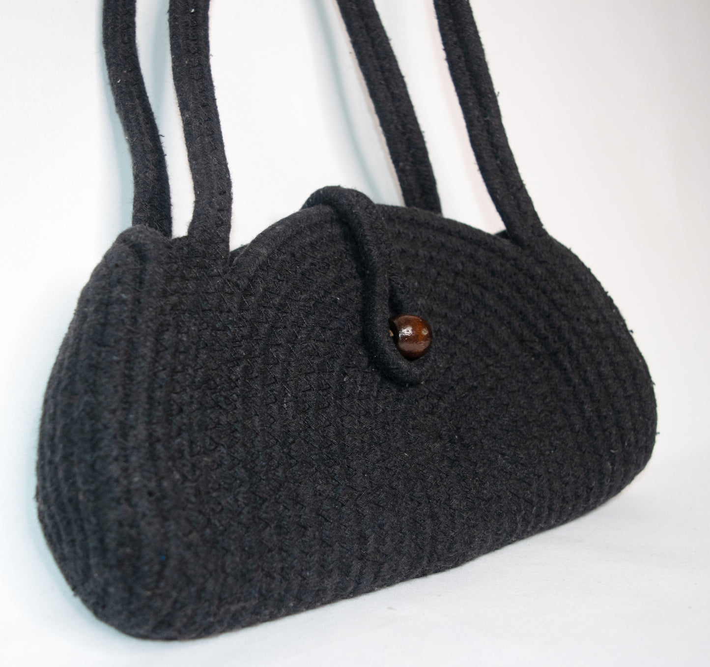 Stylish black cotton rope handbag
