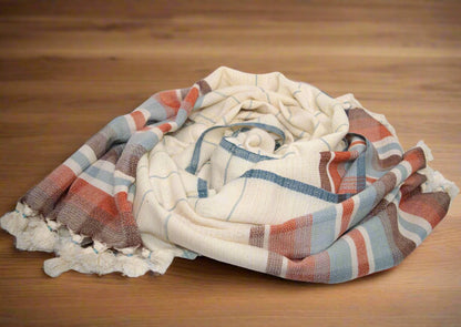 Earth Tone Plaid Woolen Scarf with Tassels for Winter